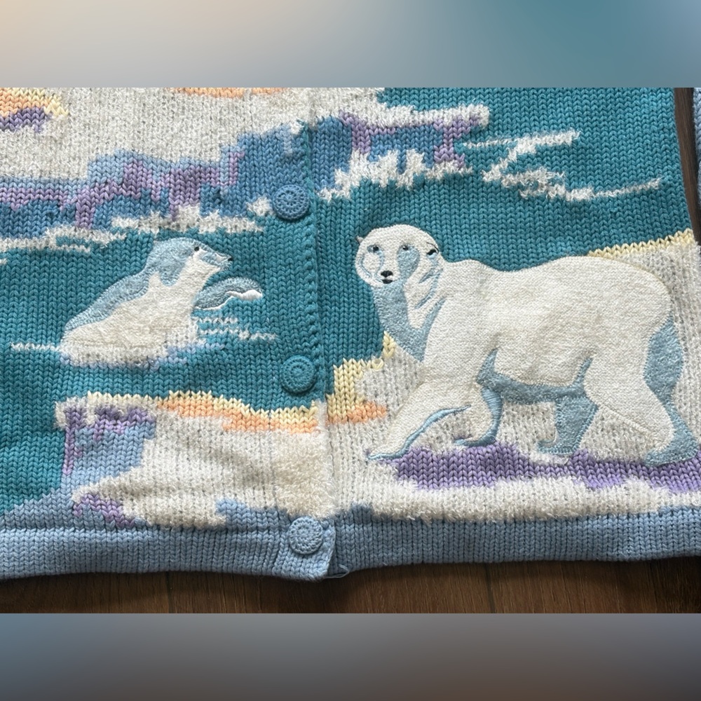 Vintage Storybook Knit Sweater Cardigan Size S Embroidered “Northern Lights” - Picture 3 of 10